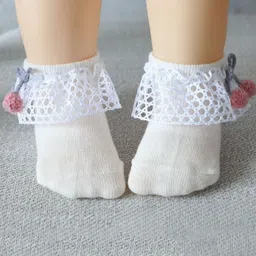 Neska Moda Cotton Elastane Bow Applique & Frill Detailed Socks - Off White-picture-14