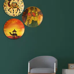 THE QUIRKY HOME 3-Pcs Beige & Yellow The Jungle Comes Alive Printed Ceramic Wall Plates-image-8