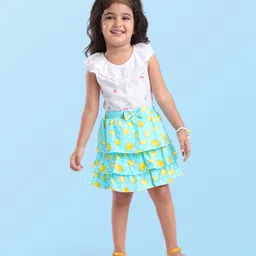 Babyhug Single Jersey Knit Mid Thigh Length Skirt Floral & Lemon Print - Blue image 2