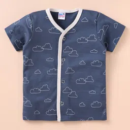 Ben Benny 100% Cotton Knit Half Sleeves Front Open Shorts Nightsuit with Cloud Print - Navy Blue image 2