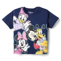 Babyhug Disney Single Jersey Knit Half Drop Shoulder Sleeves Oversized T-Shirt with Minnie Mouse & Family Graphics - Navy Blue image 2