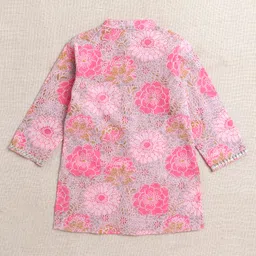 The Magic Wand Cotton Woven Full Sleeves Floral Printed Kurta & Pyjama Set - Pink image 3