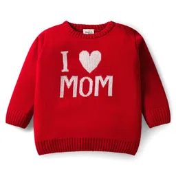 Doodle Poodle Knit Full Sleeves Pullover Sweater Set with I Love Mom Design - Red image 2
