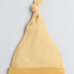 BUMZEE Interlock Knit Knot Detailing Cap with Strips & Polka Dots Mustard & Grey - Diameter 11 cm image 2