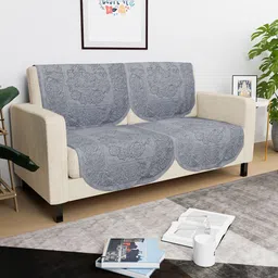 Kuber Industries Grey 4 Pieces Self Design Cotton 2 Seater Sofa Covers image 2