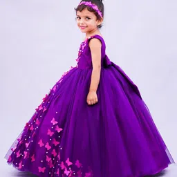 Li&Li BOUTIQUE Sleeveless Spreaded 3D Butterfly Applique & Pearl Embellished Fit & Flare Gown - Purple image 4
