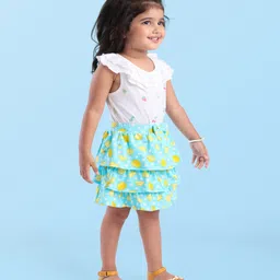 Babyhug Single Jersey Knit Mid Thigh Length Skirt Floral & Lemon Print - Blue image 3