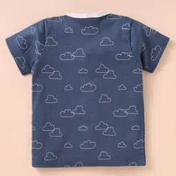 Ben Benny 100% Cotton Knit Half Sleeves Front Open Shorts Nightsuit with Cloud Print - Navy Blue image 3