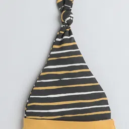 BUMZEE Interlock Knit Knot Detailing Cap with Strips & Polka Dots Mustard & Grey - Diameter 11 cm image 3