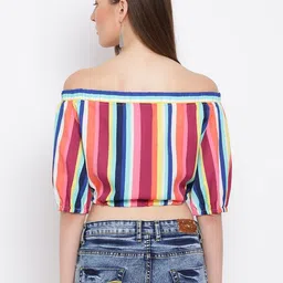 SZN Striped Off-Shoulder Crepe Crop Top image 5