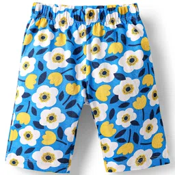 Babyhug Cotton Knit Half Sleeves Capri Night Suit With Floral Print - Yellow & Blue image 4
