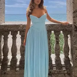 miss mosa by akanksha Alamode By Akanksha Women Blue Mary Off Shoulder Pleated Maxi Dress-picture-27