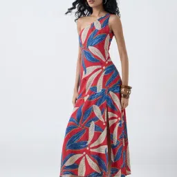 Bombay Paisley by Westside Red Foliage Pattern One-Shoulder Dress image 3