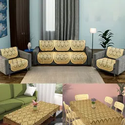 Aura Grey & Beige Cotton Sofa Cover-picture-30