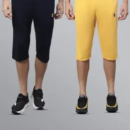 Vimal Jonney Navy & Yellow Regular Fit Lounge Capris- Pack of 2-picture-12