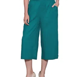 PATRORNA Teal Cotton Blend Regular Fit Mid Rise Capris-picture-10