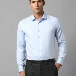 Louis Philippe Permapress Blue Cotton Slim Fit Texture Shirt-image-88