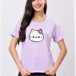 Moda Rapido Women Cute Cat Face Printed Round Neck T-shirt-picture-37