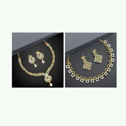 Women Click Set Of 2 Gold-Plated Stones Studded Jewellery Set image 1