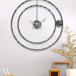 eCraftIndia Black & Silver Iron Round Wall Clock-picture-10