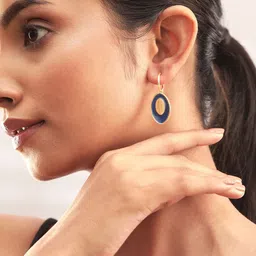 Rubans 18K Gold-Plated Oval Drop Earrings with Bold Blue Enamel Accents image 2