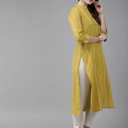 Anouk Women Green & White Striped Straight Kurta image 3