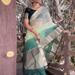 V3 FASHION STUDIO Tie and Dye Zari Organza Saree image 5