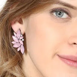 Oomph Purple Pink Floral Crystal Fashion Stud Earrings-picture-11
