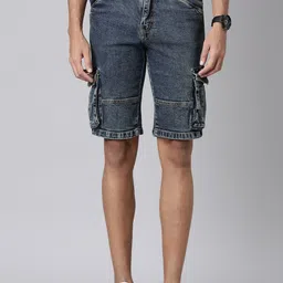 CINOCCI Men Washed Slim Fit Denim Cargo Shorts Technology-picture-15