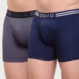 Zoiro Dark Denim & Smoked Pearl Cotton Regular Fit Trunks - Pack Of 2-picture-10
