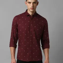 Louis Philippe Jeans Maroon Cotton Slim Fit Printed Shirt-image-95