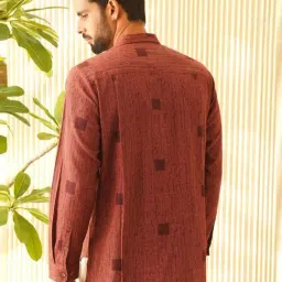 Jaypore Men Maroon Block Print Straight Fit Shirt image 2