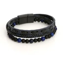 EDMIRIA Unisex Black Leather Beaded Bracelet-picture-11