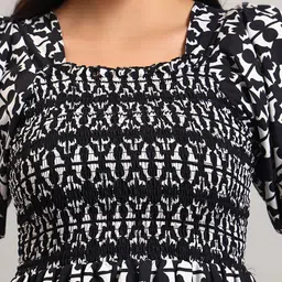 Krunal Raiyani Abstract Printed Square Neck Puff Sleeves Fit & Flare Tiered Midi Dress image 3