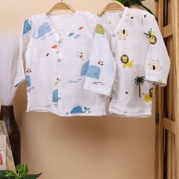 Mom's Home Pack Of 2 Organic Cotton Muslin Full SleevesBaby Animals PrintedJhablas - Blue & White-picture-17
