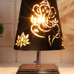 Devansh Ganesha Metal Etching Table Lamp With Brown wood Square Base-picture-19