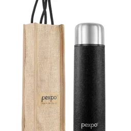 Pexpo Flamingo|ISI Certified|Vacuum Insulated Hot & Cold Stainless Steel Flask with Jute Bag- 500ml Black |Steel Bottle|Thermoflask|Leak Proof|Travelling|School & Trekking|Office|Men, Women & Kids-picture-20