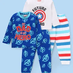 babyhug disney Babyhug Marvel Single Jersey Knit Full Sleeves Night Suit with Avengers Graphics Pack of 2- White & Navy-picture-36