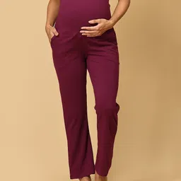 The Mom Store Cotton Spandex Solid Maternity Track Pants - Purple-picture-15