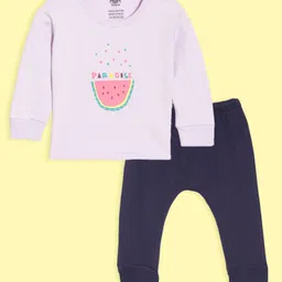 The Mom Store Cotton Knit Full Sleeves Paradise Text Printed Footed Night Suit Set - Multi Colour-picture-40