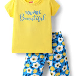 Babyhug Cotton Knit Half Sleeves Capri Night Suit With Floral Print - Yellow & Blue-picture-21