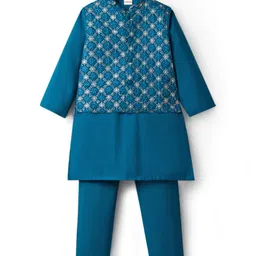 Babyhug Woven Full Sleeves Kurta Pajama Set with Jacket Embroidery & Sequin Detailing - Teal Blue-picture-33