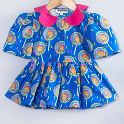 Hugsntugs Cotton Woven Half Sleeves Lollipop Printed Peplum Top - Blue-picture-10