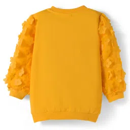 Babyhug Cotton Knit Full Sleeves Sweatshirt With Floral Applique - Yellow image 2