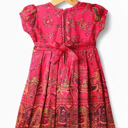 Bhartiya Paridhan Silk Woven Half Sleeves Plated Ethnic Dress With Embroidery - Dark Pink image 2