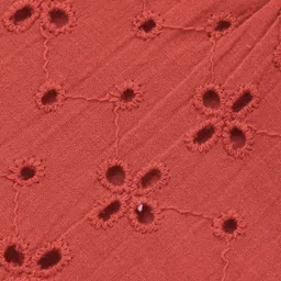 Babyoye Cotton Woven Half Sleeves Top with Frill Detailing & Schiffli Design - Red image 3