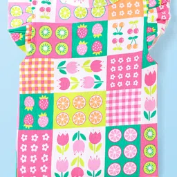 Babyhug 100% Cotton Knit Frill Sleeves Front Open Vest With Polka Dots & Tropical Print Pack Of 3 - Pink & Limegreen image 3