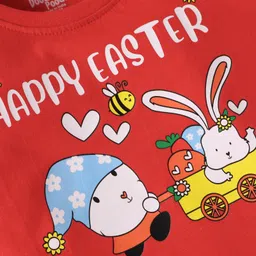 Doodle Poodle 100% Cotton Half Sleeves T-Shirt with Easter Bunny Print - Red image 3