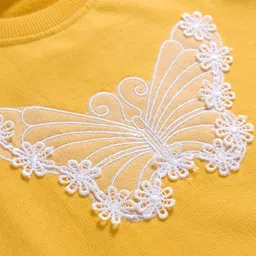 Babyhug Cotton Knit Full Sleeves Sweatshirt With Floral Applique - Yellow image 3