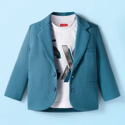 Babyhug Knit Full Sleeves Solid Blazer With Printed Tee - Teal Blue image 3